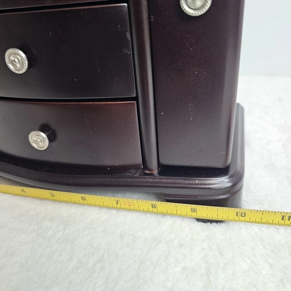 Brown Wooden Jewelry Box with Mirror, Velvet Lining, Drawers, Hooks for Jewelry